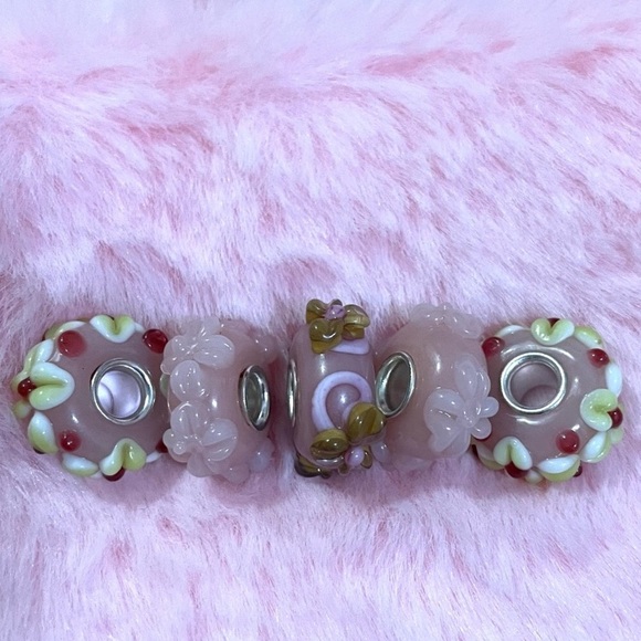 5 Charm 3D Flower Glass Murano 925 Sterling Silver Spacer Charm Bead For Pandora - Picture 2 of 2